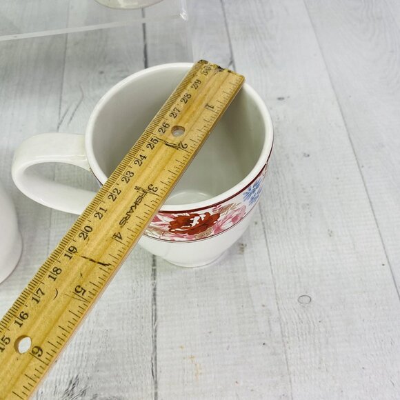 Country Living CUJ1 Center Red Rose Dot Stoneware White 16 oz Cups Mugs Set 4 - Picture 9 of 12